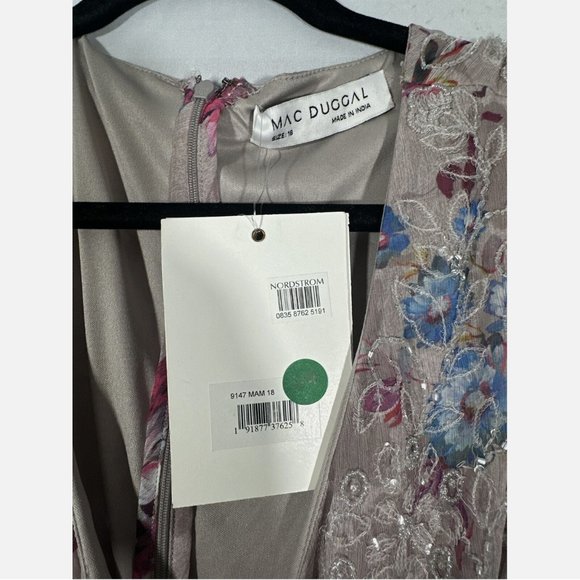 NWT $498 Mac Duggal [ 18 ] Floral Embellished Long Sleeve Midi Dress Mauve‎ - Picture 7 of 16